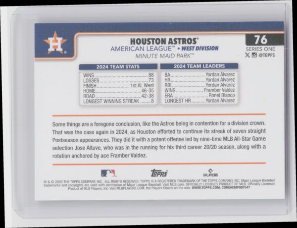 2025 Topps Houston Astros Diamante Foil #76 Astros - Image 3