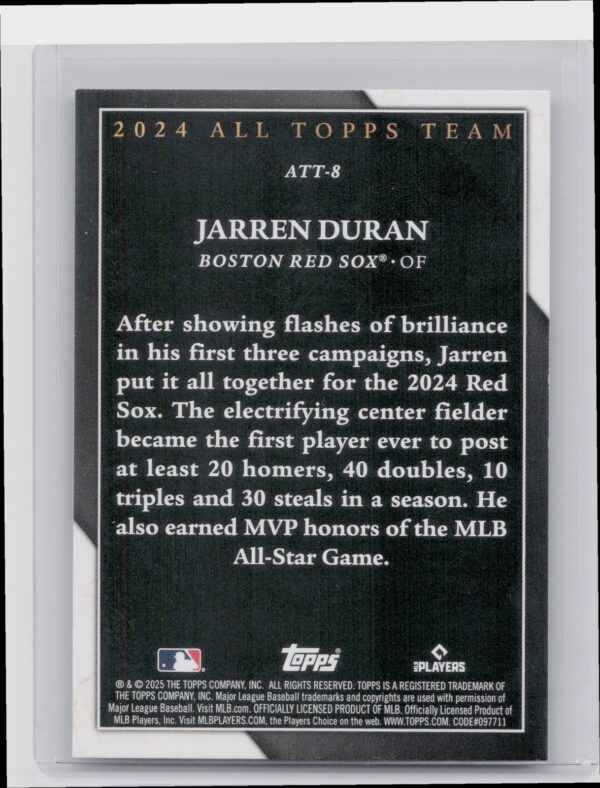 2025 Topps Jarren Duran 2024 All Topps Team  #ATT-8 Sox - Image 3