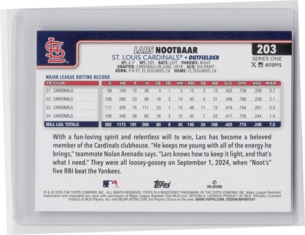 2025 Topps Lars Nootbaar Diamante Foil #203 Cardinals - Image 3