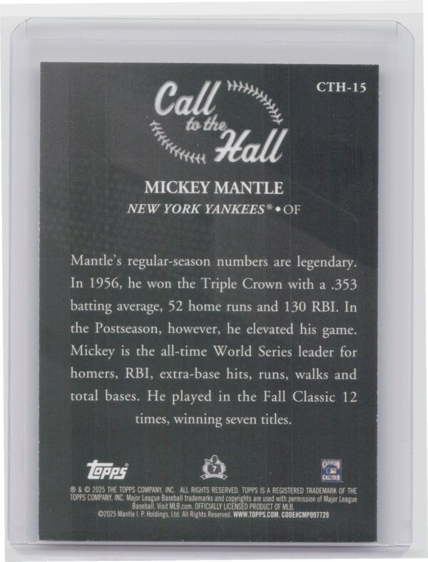2025 Topps Mickey Mantle #CTH-15 Yankees Call to the Hall - Image 3