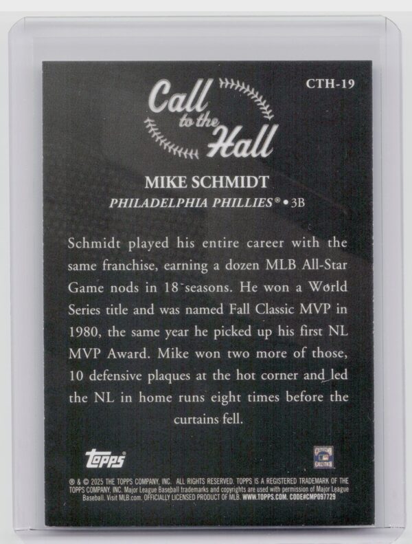 2025 Topps Mike Schmidt #CTH-19 Phillies Call to the Hall - Image 3