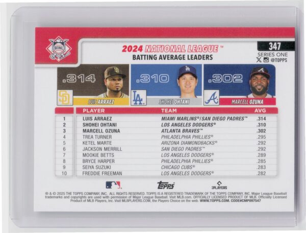 2025 Topps National League Leaders AVG (Luis Arraez / Shohei Ohtani / Marcell Oz - Image 3