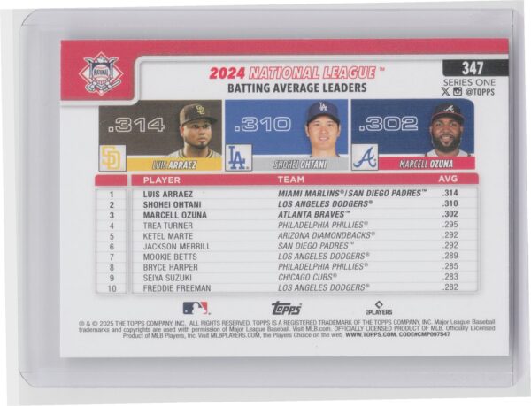 2025 Topps National League Leaders AVG (Luis Arraez / Shohei Ohtani / Marcell Oz - Image 3