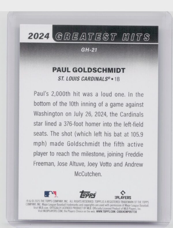 2025 Topps Paul Goldschmidt #GH-21 Cardinals 2024 Greatest Hits - Image 3