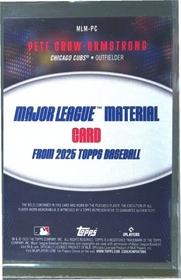2025 Topps Pete Crow-Armstrong JSY #MLM-PC Cubs Major League Material Relics - Image 3