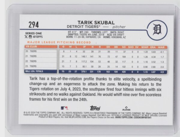 2025 Topps Tarik Skubal 294 - Image 3