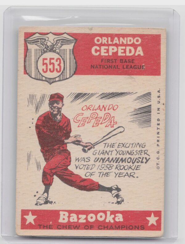 1959 Topps Orlando Cepeda #553 Giants - Image 3