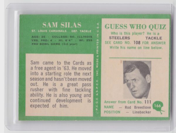 1966 Philadelphia Sam Silas RC #166 Cardinals - Image 3