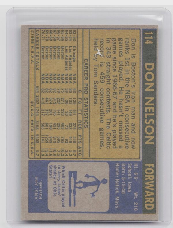 1971-72 Topps Don Nelson #114 Celtics - Image 3