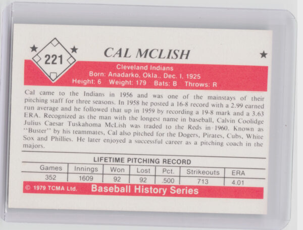 1979 TCMA The 1950’s Cal McLish #221 Indians - Image 3