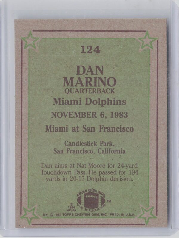 1984 Topps Dan Marino #124 Dolphins - Image 3