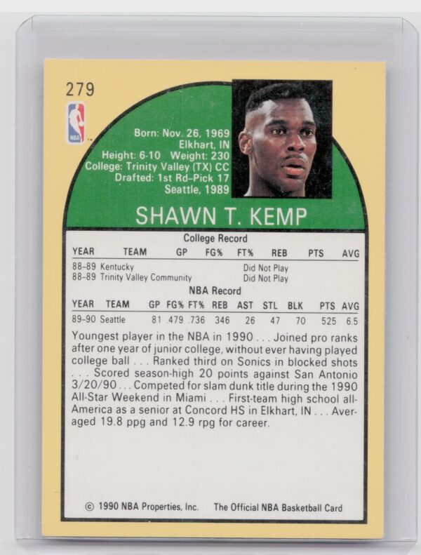 1990-91 Hoops Shawn Kemp #NNO Seattle SuperSonics - Image 3