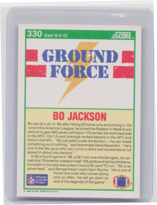 1990 Score Bo Jackson #330 Raiders - Image 3