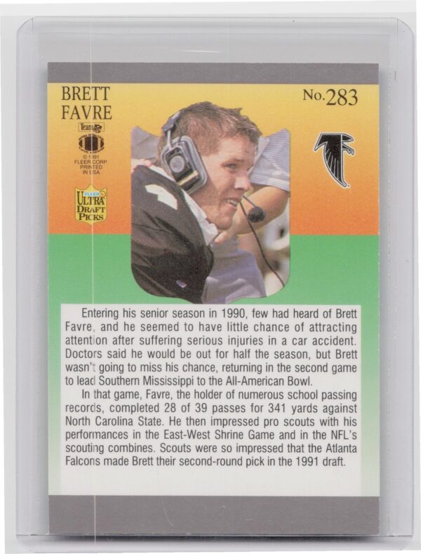 1991 Ultra Brett Favre RC #283 Falcons - Image 3