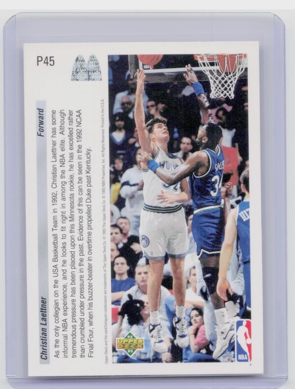 1992-93 Upper Deck McDonald's Christian Laettner #P45 Timberwolves - Image 3