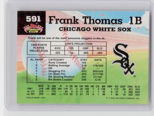 1992 Stadium Club Frank Thomas VAR #591 Sox - Image 3