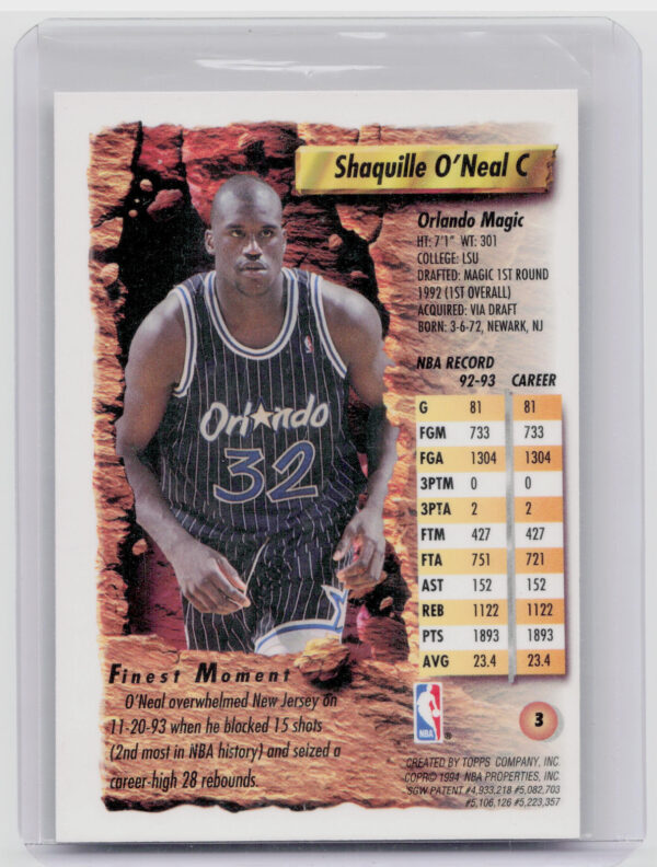 1993-94 Finest Shaquille O'Neal #3 Magic - Image 3