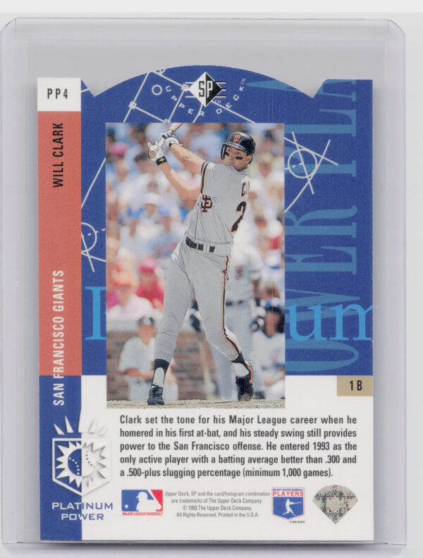 1993 SP Will Clark #PP4 Giants Platinum Power - Image 3