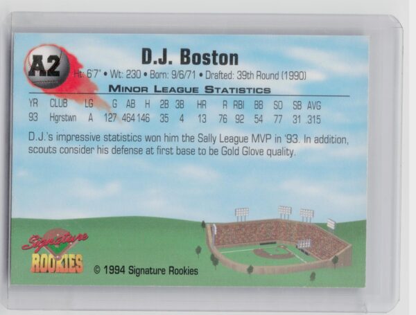 1994 Signature Rookies D.J. Boston Auto /5250 #A2 Suns Top Prospects Signatures - Image 3