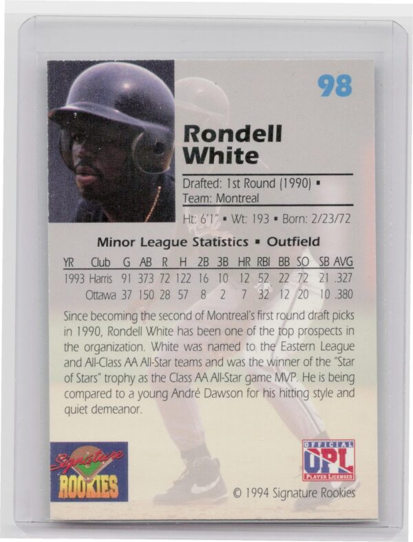1994 Signature Rookies Draft Picks Rondell White Auto /7750 #98 Lynx Signatures - Image 3