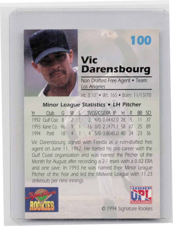 1994 Signature Rookies Draft Picks Vic Darensbourg AU SN7750 #100 Dogs Signature - Image 3