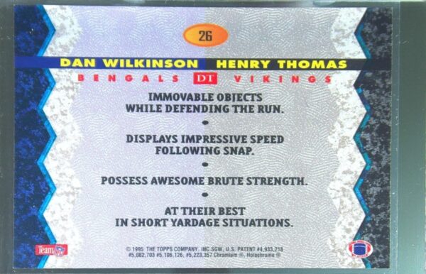 1994 Stadium Club Henry Thomas / Dan Wilkinson #26 Bengals Bowman's Best Refract - Image 3