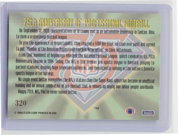 1994 Ultra NFL 75th Anniversary #320 - Image 3