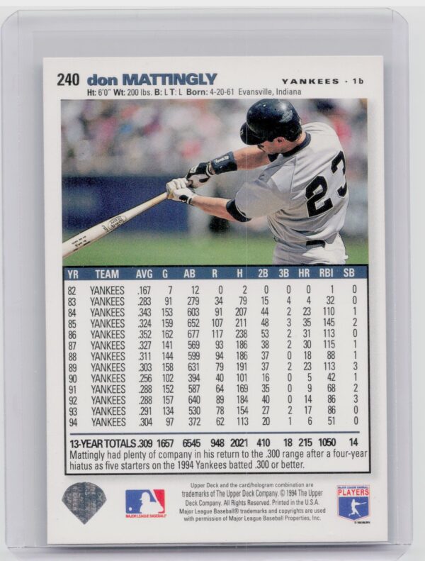 1995 Collector's Choice SE Don Mattingly #240 Yankees - Image 3