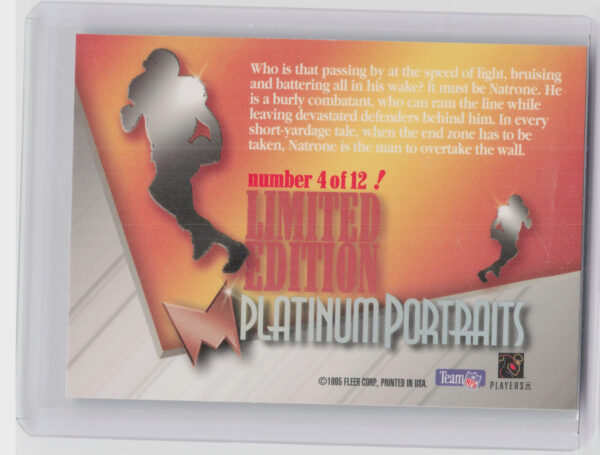 1995 Fleer Metal Natrone Means #4 Chargers Platinum Portraits - Image 3