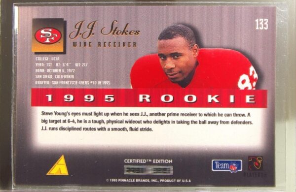 1995 Select Certified J.J. Stokes RC #133 49ers - Image 3