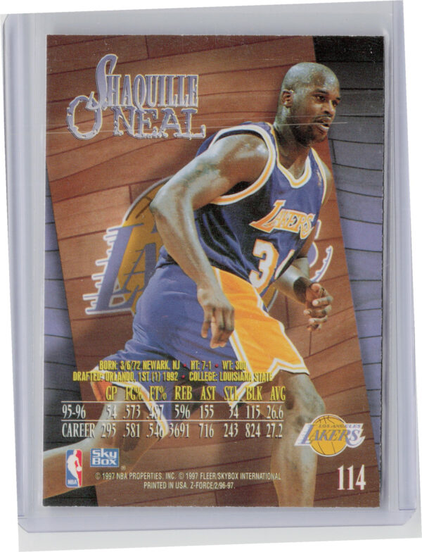 1996-97 SkyBox Z-Force Shaquille O'Neal #114 Lakers - Image 3