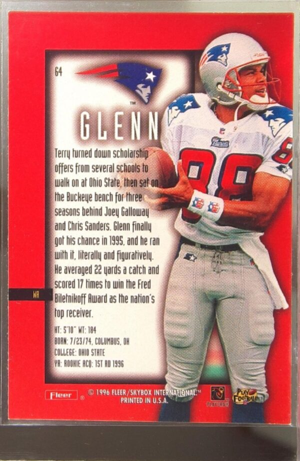 1996 Fleer Ultra Sensations Terry Glenn RC #64 Patriots - Image 3