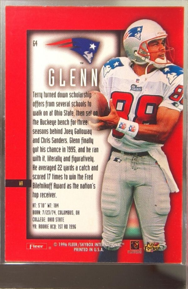 1996 Fleer Ultra Sensations Terry Glenn RC Blue #64 Patriots - Image 3