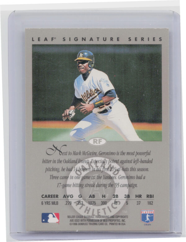 1996 Leaf Signature Series Geronimo Berroa AU #NNO Athletics Autographs Bronze - Image 3