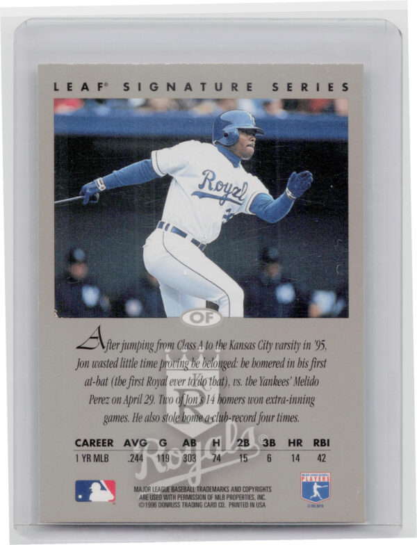 1996 Leaf Signature Series Jon Nunnally AU #NNO Royals Autographs Bronze - Image 3