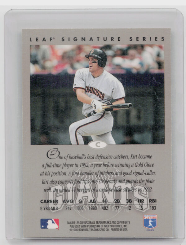 1996 Leaf Signature Series Kirt Manwaring AU #NNO Giants Autographs Bronze - Image 3
