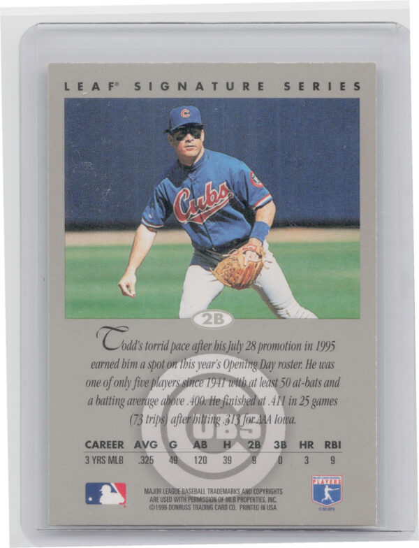 1996 Leaf Signature Series Todd Haney AU #NNO Cubs Autographs Bronze - Image 3