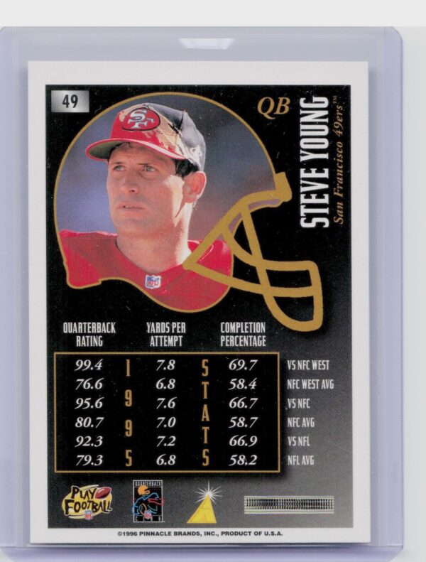 1996 Pinnacle Summit Premium Stock Steve Young #49 49ers - Image 3