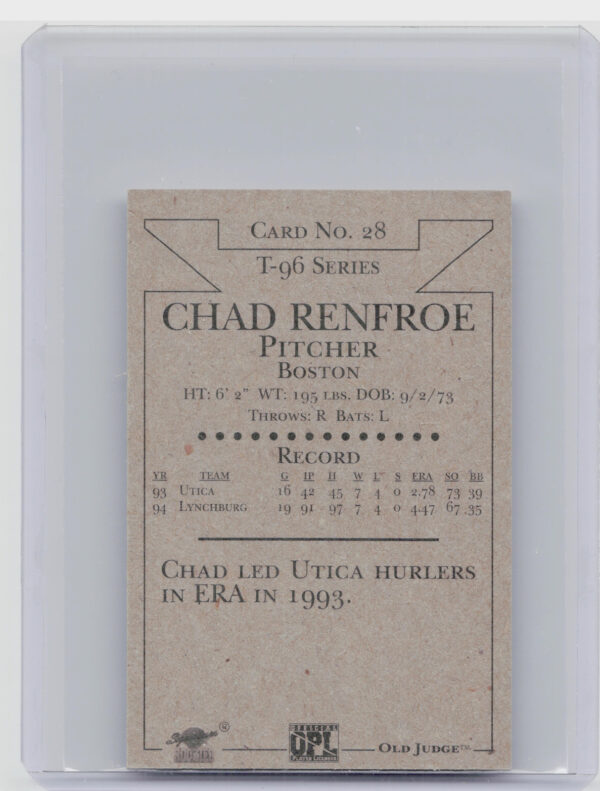 1996 Signature Rookies Old Judge Chad Renfroe AU SN6000 #28 Sox Signatures - Image 3