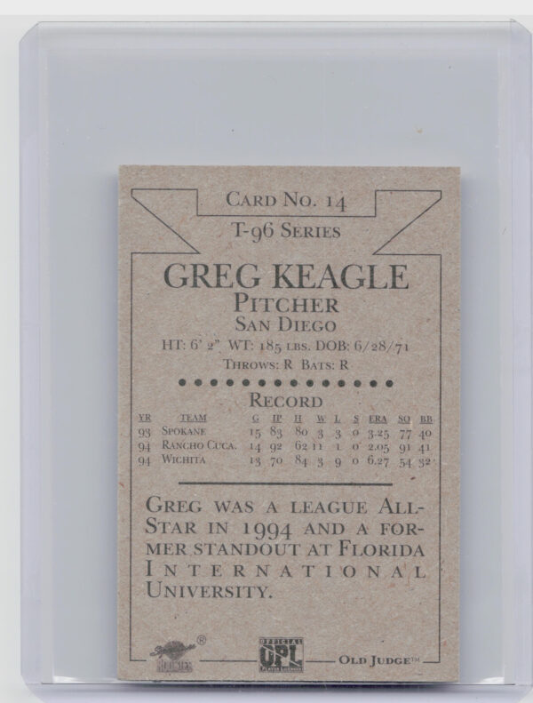 1996 Signature Rookies Old Judge Greg Keagle AU SN6000 #14 Quakes Signatures - Image 3