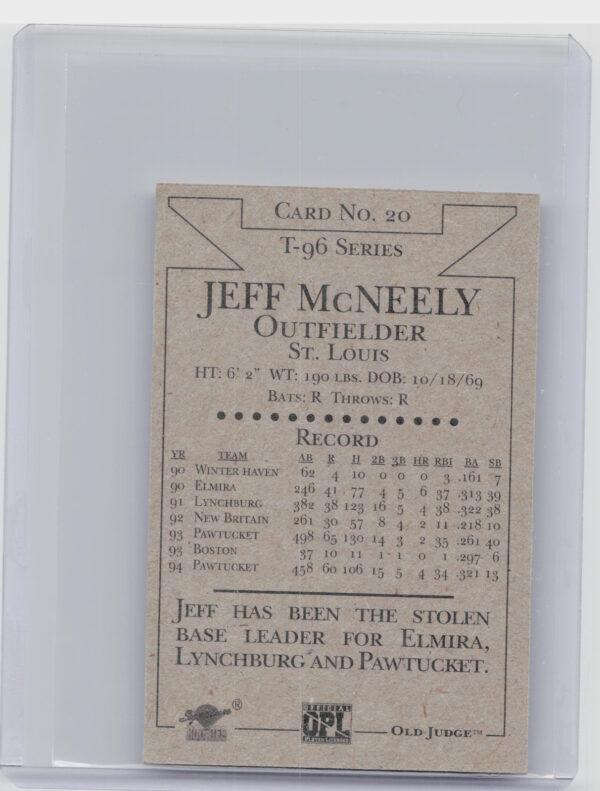 1996 Signature Rookies Old Judge Jeff McNeely #20 Redbirds Signatures - Image 3