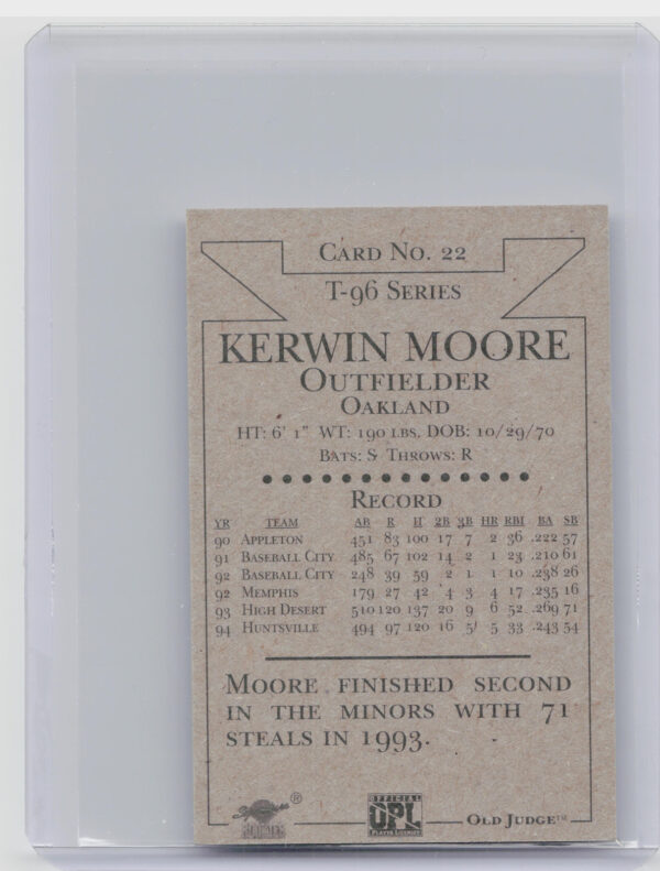 1996 Signature Rookies Old Judge Kerwin Moore AU SN6000 #22 Stars Signatures - Image 3