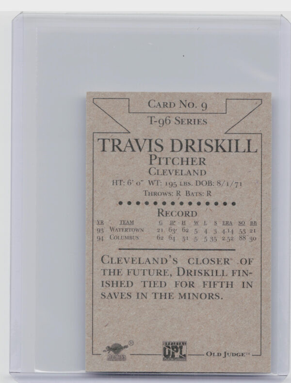 1996 Signature Rookies Old Judge Travis Driskill AU SN6000 #9 Indians Signatures - Image 3