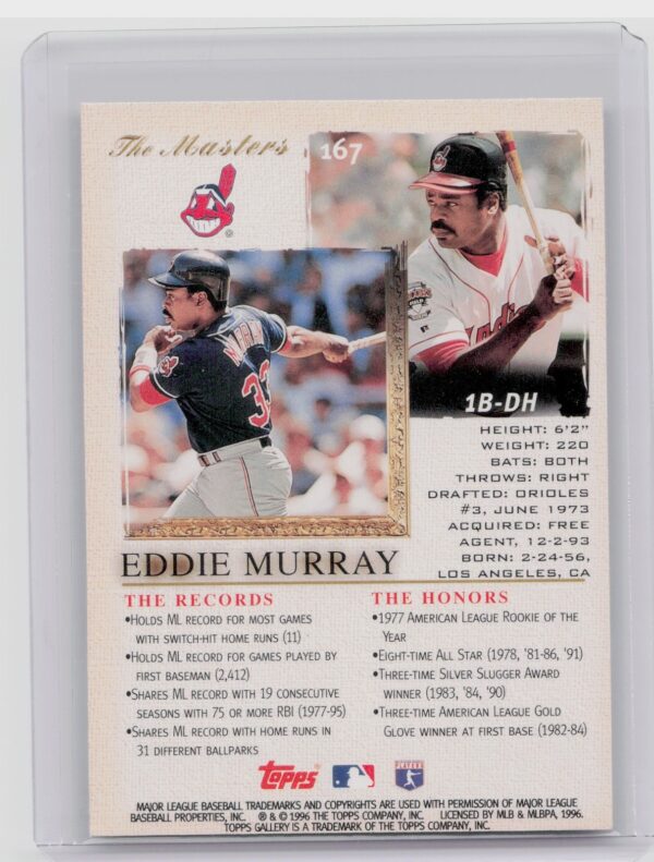 1996 Topps Gallery Eddie Murray #167 Indians - Image 3