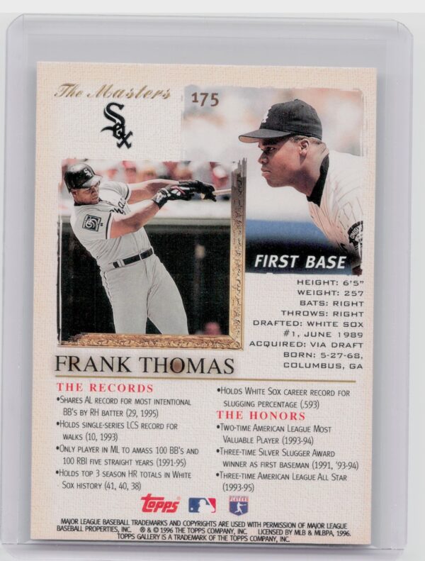 1996 Topps Gallery Frank Thomas #175 Sox - Image 3
