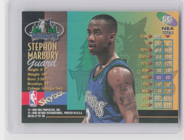 1997-98 Metal Universe Championship Stephon Marbury #55 Timberwolves - Image 3
