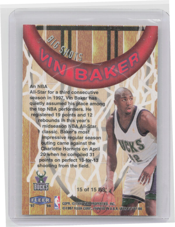 1997-98 Ultra Vin Baker #15 BS Bucks Big Shots - Image 3