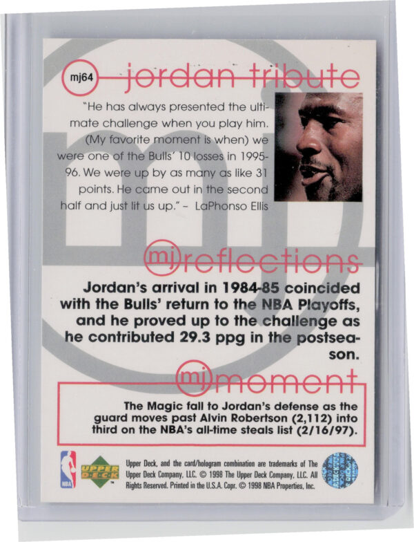 1997-98 Upper Deck Michael Jordan Tribute Michael Jordan #MJ64 Bulls - Image 3