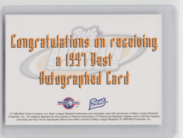 1997 Best Mark Redman AU #NNO Miracle Autographs Autograph Series - Image 3