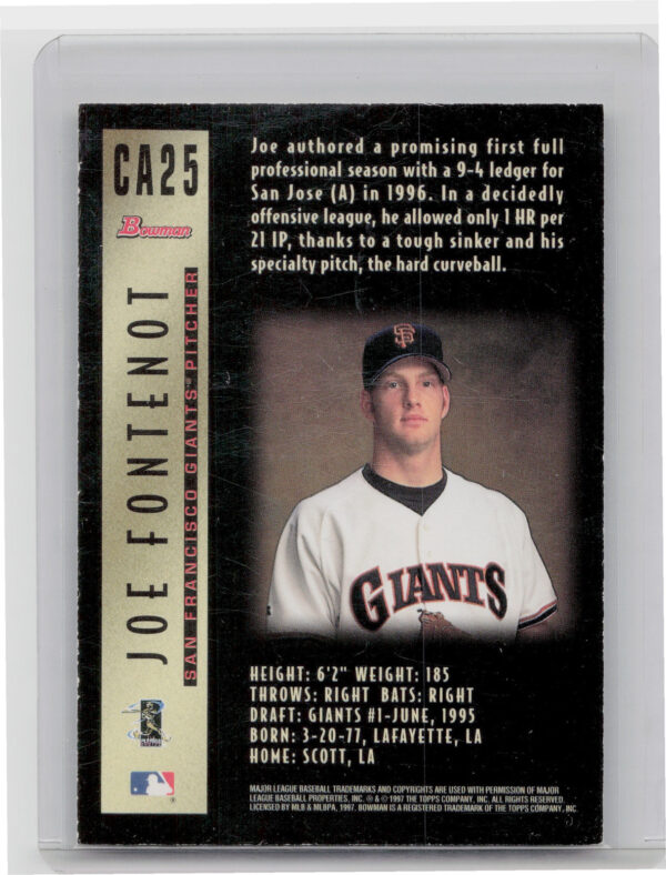 1997 Bowman Joe Fontenot AU #CA25 Giants Certified Autographs Blue Ink - Image 3